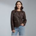 Women's zip biker leather jacket