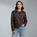 Women's zip biker leather jacket