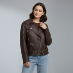 Women's zip biker leather jacket