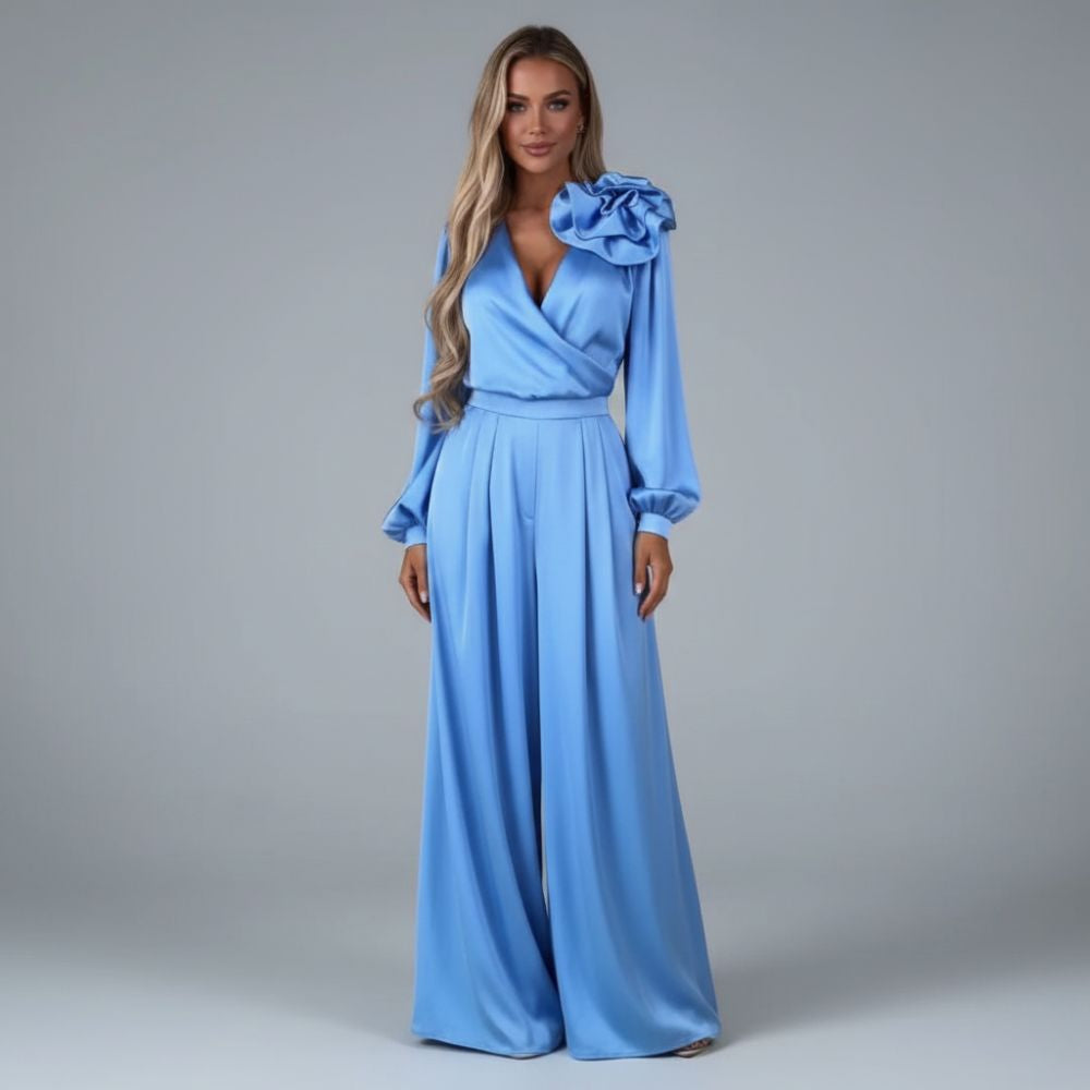 Women’s v-neck long-sleeve top with wide-leg trousers set