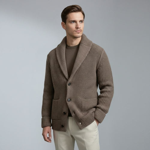 Men's knitted button closure cardigan