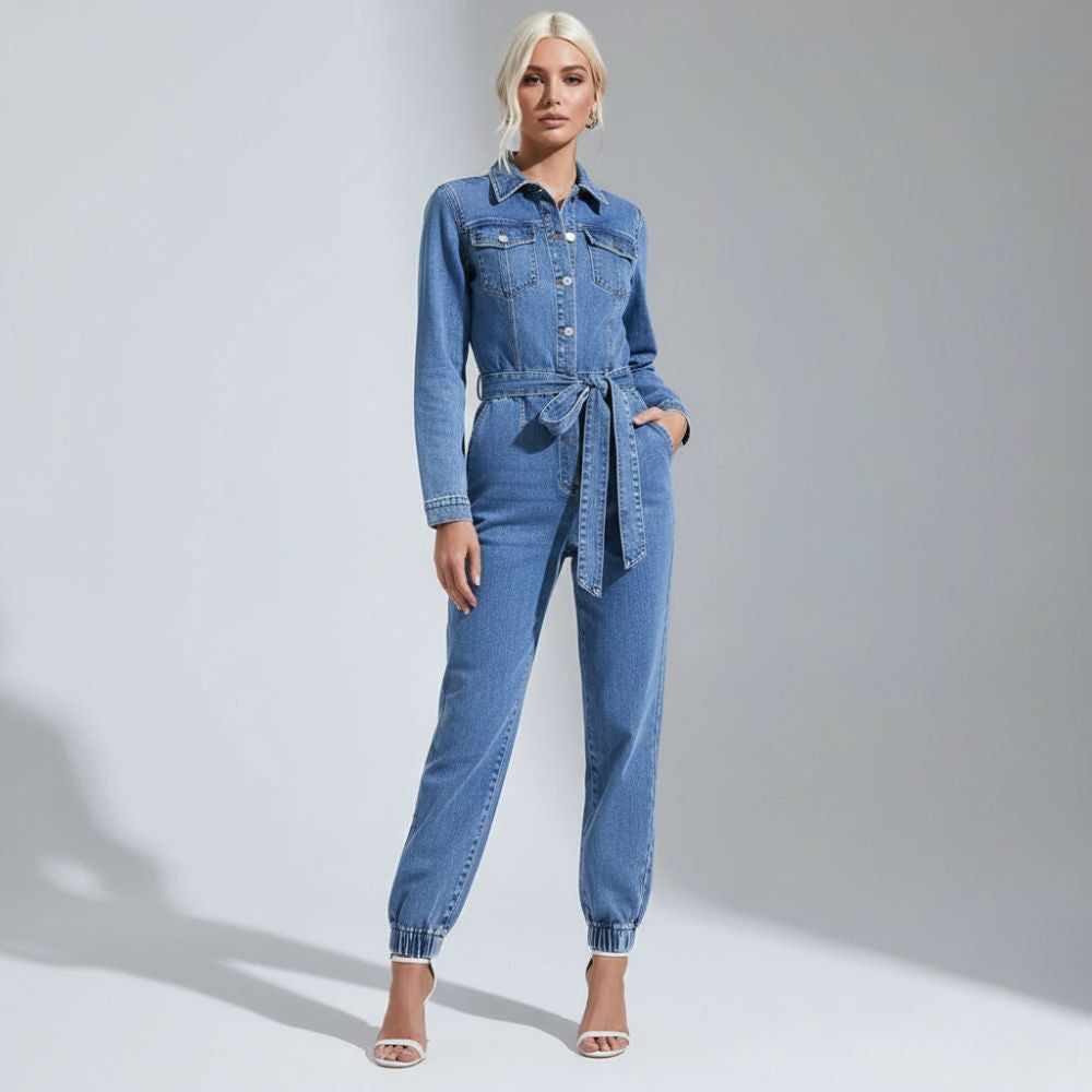 Women’s denim jumpsuit with belt