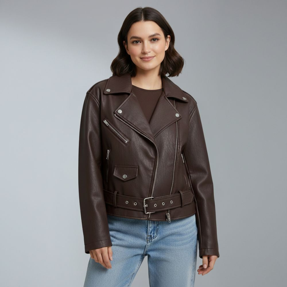 Women's zip biker leather jacket