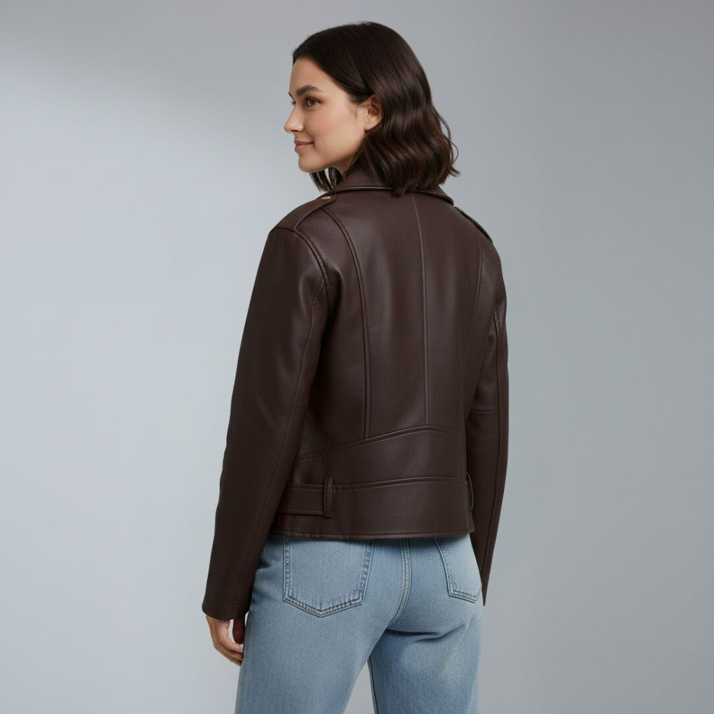 Women's zip biker leather jacket