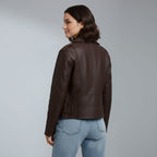 Women's zip biker leather jacket