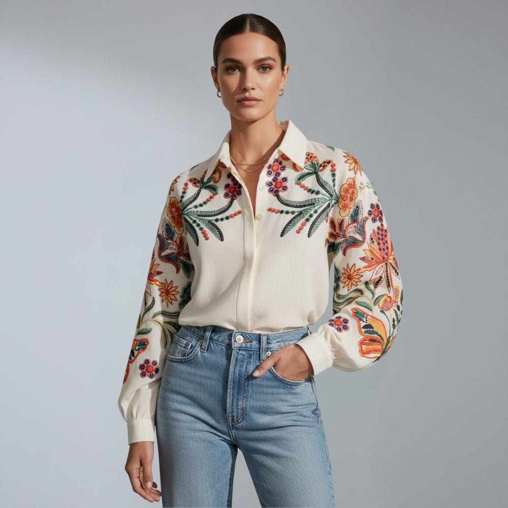 Women's floral printed long sleeve blouse