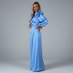 Women’s v-neck long-sleeve top with wide-leg trousers set