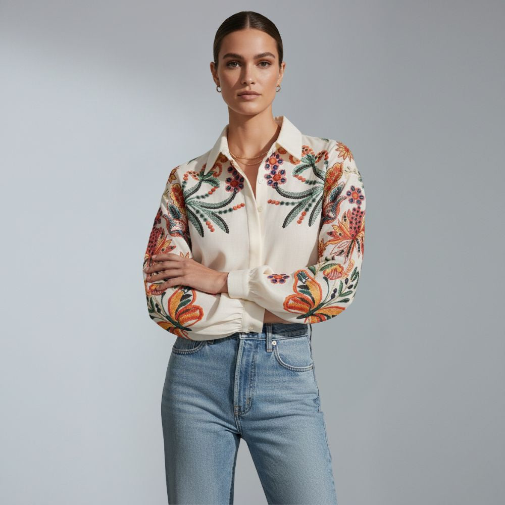 Women's floral printed long sleeve blouse