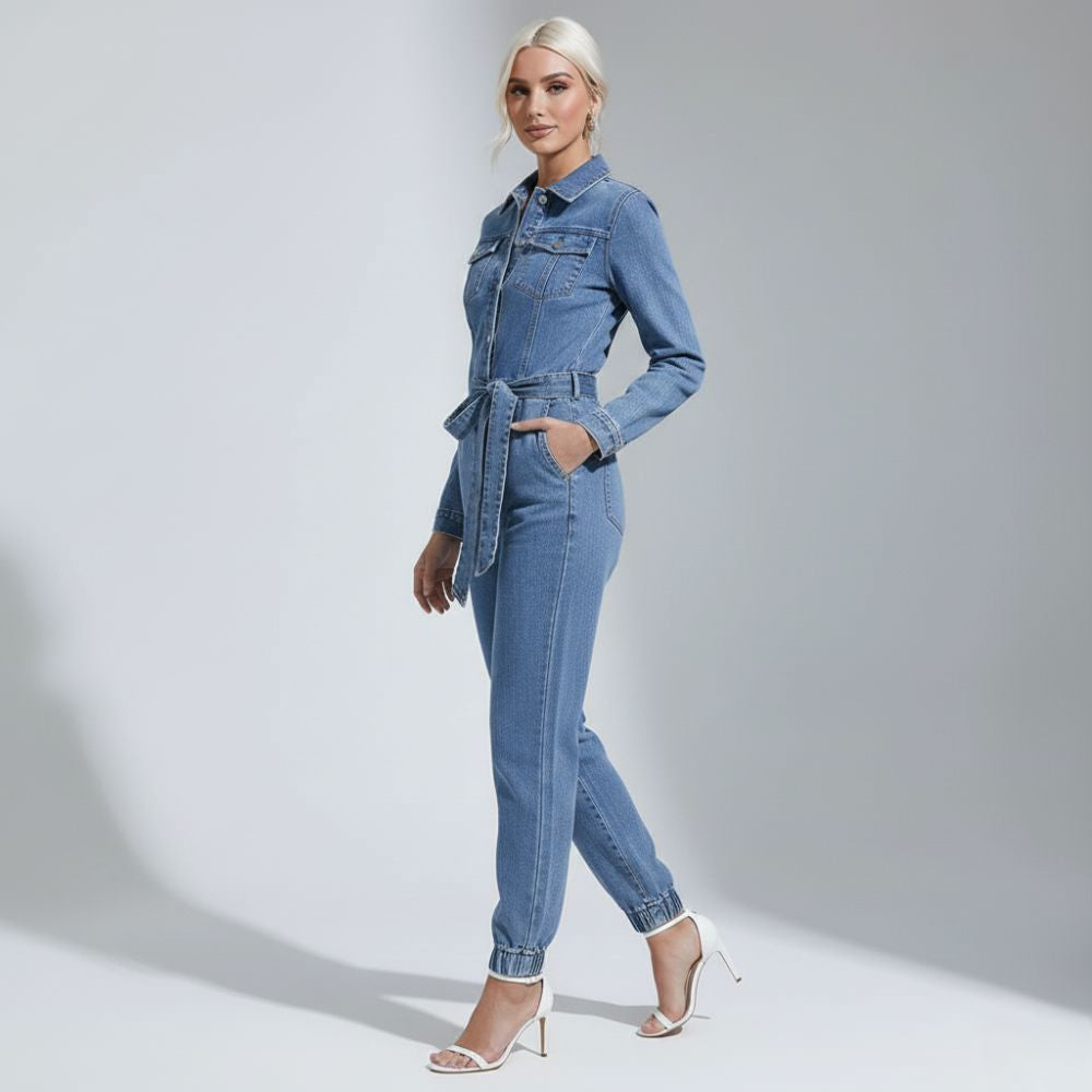 Women’s denim jumpsuit with belt