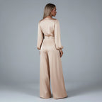 Women’s v-neck long-sleeve top with wide-leg trousers set