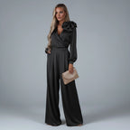 Women’s v-neck long-sleeve top with wide-leg trousers set