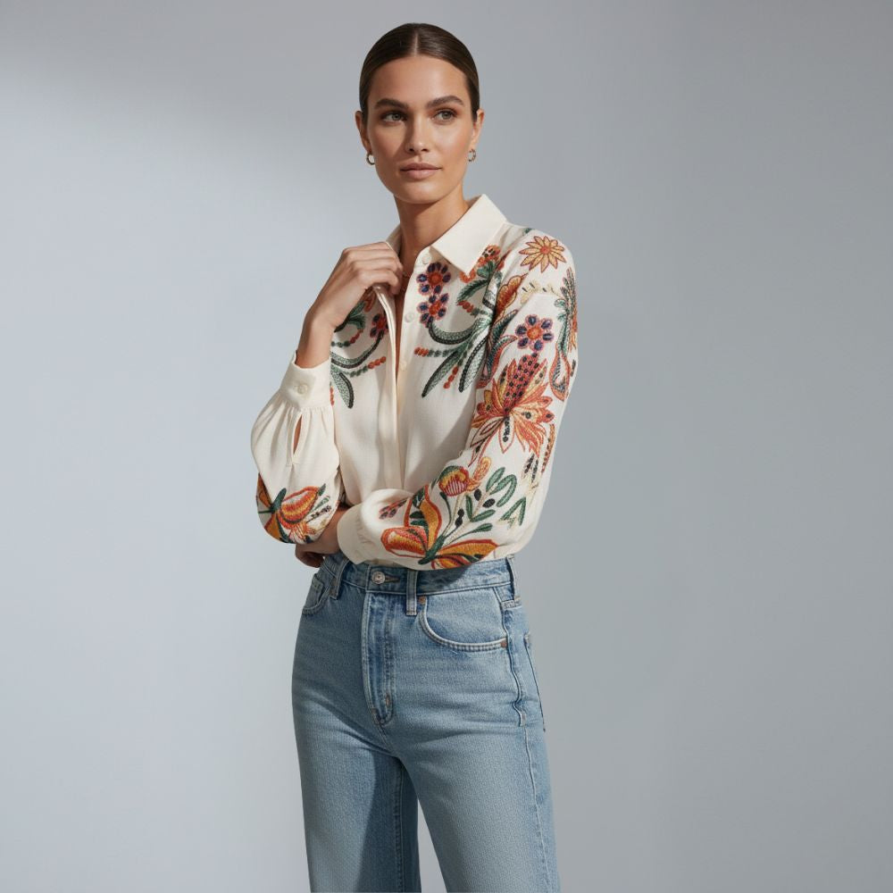 Women's floral printed long sleeve blouse
