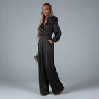 Women’s v-neck long-sleeve top with wide-leg trousers set